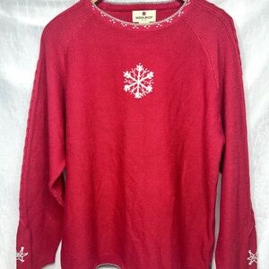 Vtg Woolrich Cotton Sweater Snow Flake Red Long Sleeve Fair Isle Women’s Size XL